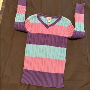 Children’s Place Striped V-Neck Sweater in Purple, Pink & Light Blue. 7/8